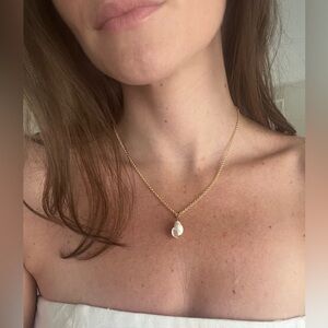 Gold Chain Necklace with White and Gold Shell Pendant